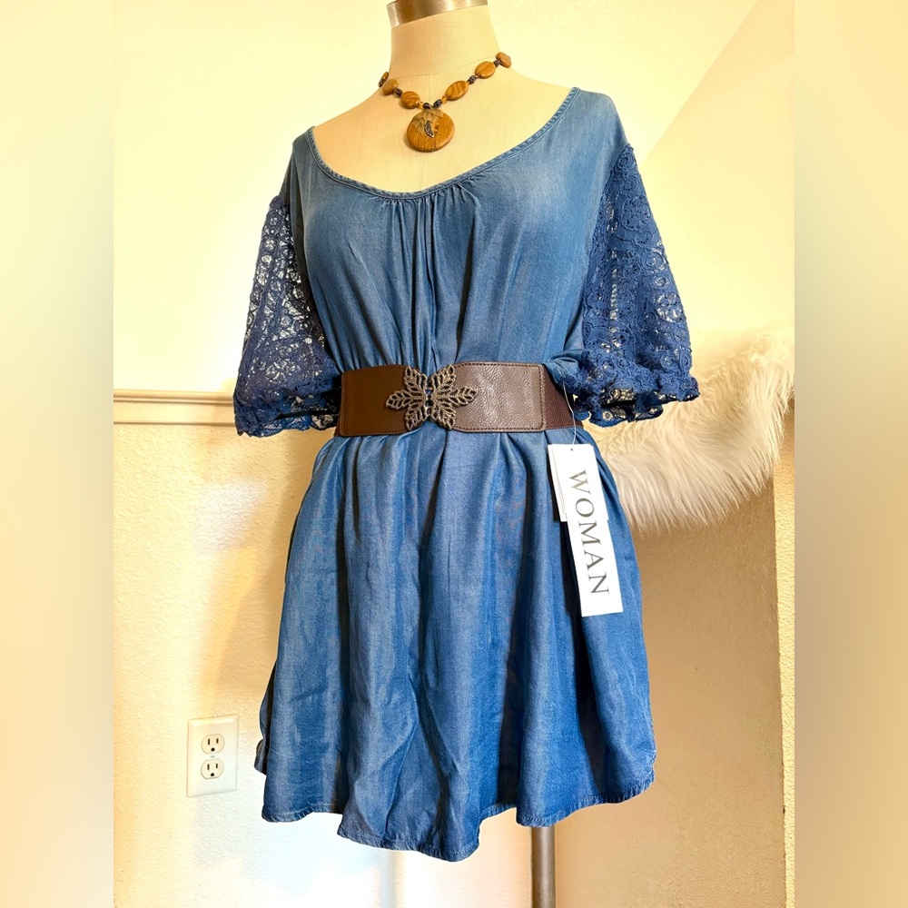 NWT 3X Blue Denim Lightweight Lace Top